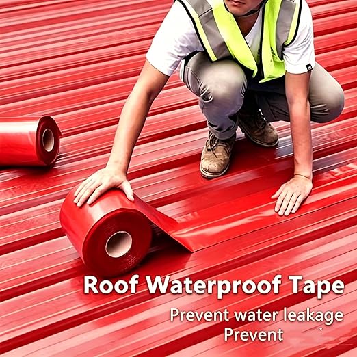 Waterproof Sealant Tape Self Adhesive Rubberized Asphalt Tape for RV Roof Metal Roof Corrugated Roof Leak Repair UV Resistant Heavy Duty Waterproofing Membrane (Red, 7.874in*196.85in)