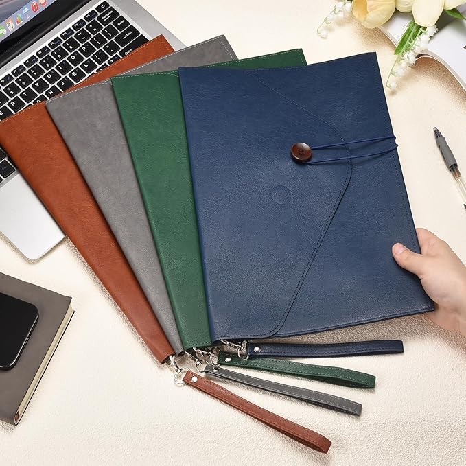 PATIKIL Leather Folder, 14x10 Leather Document Holder File Folder PU Pouch Bag Portfolio File Organizer Handbag Button Personal Envelope Waterproof for Traveling Men Gift, Brown