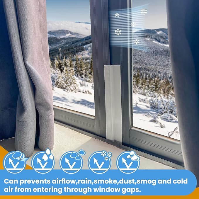 White Window Weather Sealing Tape,Window Draft Isolation Sealing Film Tape,Window AC Seal Air Conditioner Sealing Tape No Residue, Self Adhesive for Keep Out Cold Air Dust Rain, Waterproof