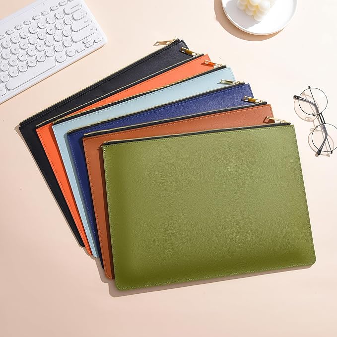 PU Leather A4 File Folder Zipper Document Holder Envelope Folder Case for Receipt Contract (2, Black)