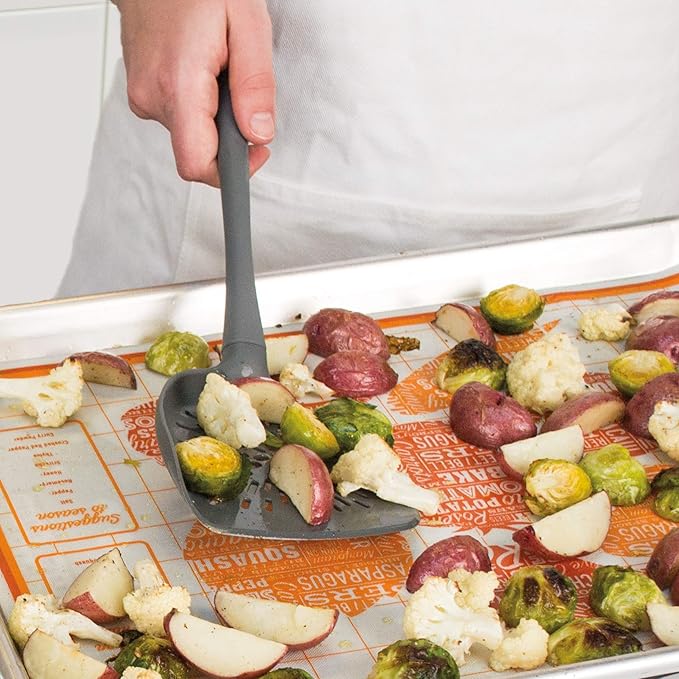 Tovolo Veggie Turner, Silicone & Nylon Handle, Roasting/Serving, Heat-Resistant to 400ᴼF, Charcoal