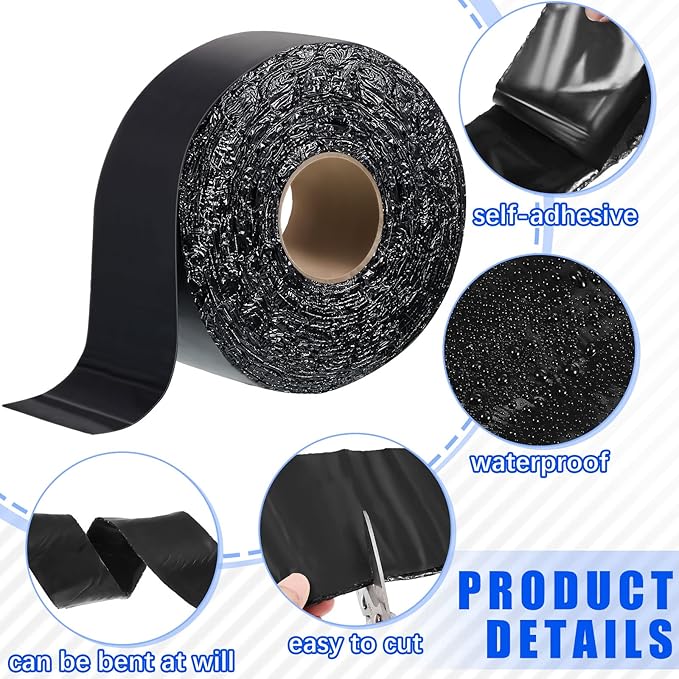 Fabbay 2 Rolls 4 Inch Asphalt Crack Filler Tape Asphalt Tape for Driveway Repair Joint and Crack Sealer for Tarmac Parking Lot Roof Cement Road, 50 Feet Each Roll