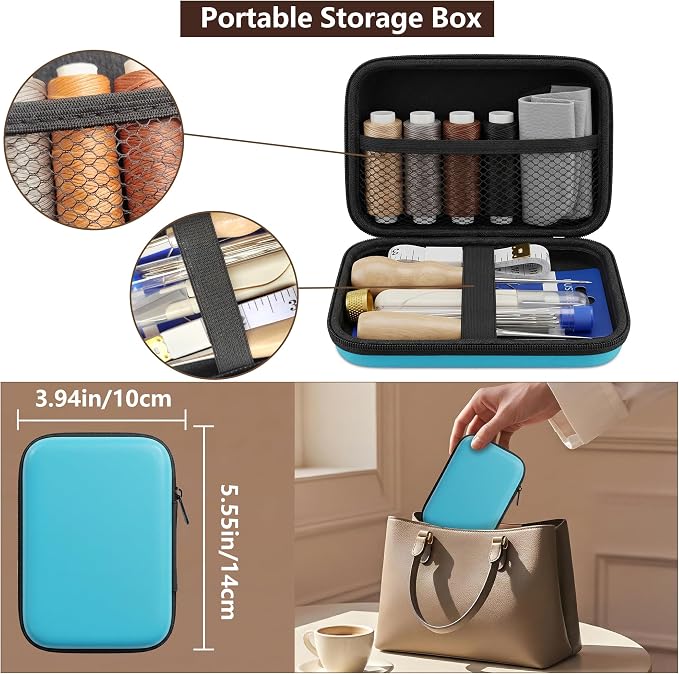 Leather Sewing & Upholstery Repair Kit with 2 Awls, Needles & Waxed Thread | for Stitching and Repairing Car Seats, Sofas, Carpets, Shoes and Bags, ideal for Canvas, Tents and DIY Leather Crafts