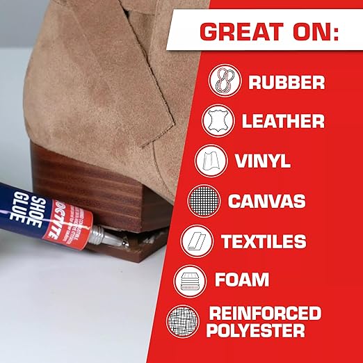 Loctite Shoe Glue, Strong & Flexible Fabric Glue, Resistant to Water, Impact, & Vibrations, Dries Clear - 0.6 fl oz Bottle, 2 Pack