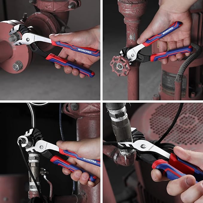 WORKPRO 2-Piece Groove Joint Pliers Set, 10 & 8 Inch Adjustable Water Pump Pliers, Straight Jaw Tongue and Groove Pliers
