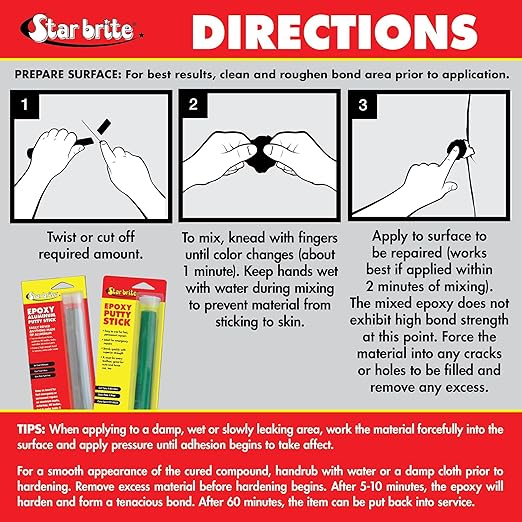STAR BRITE Epoxy Putty Stick – Quick, Versatile, Permanent Repairs for Boat Hulls, Decks, Pools, Spas, Hot Tubs, and More, Including Use Underwater