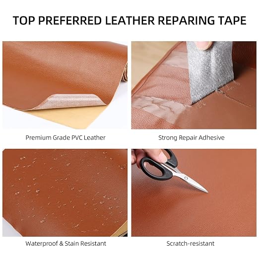 2 rolls Leather Repair tape, 2x197in, Self-Adhesive Leather Tape with Fabric Mesh, Repairing Sofas, Couches, Car Seats, First Aid tape for Jackets, Clothes Repair Anti Scratch Waterproof Black