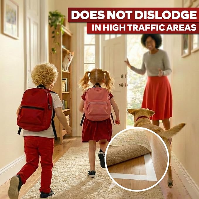 XFasten Double Sided Carpet Tape for Area Rugs, 2 Inch x 10 Yards 1-Inch Core – Heavy Duty Anti Slip Rug Grip Tape, Works as Rug Gripper, Wood Safe, Easy Removal for Hardwood and Laminate Floors