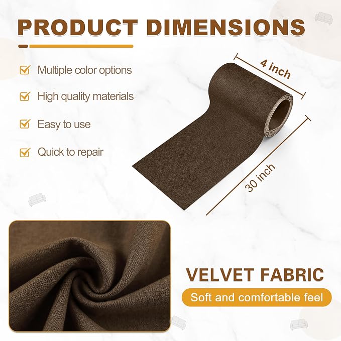 Azobur Rectangular Velvet Repair Patch, Self-Adhesive Flannel Fabric Patch, Multi Colors, Microfiber Patch，Can be Used to Patch Sofas, Car Seats, Handbags, Jacket Holes and Tears (Dark Brown)