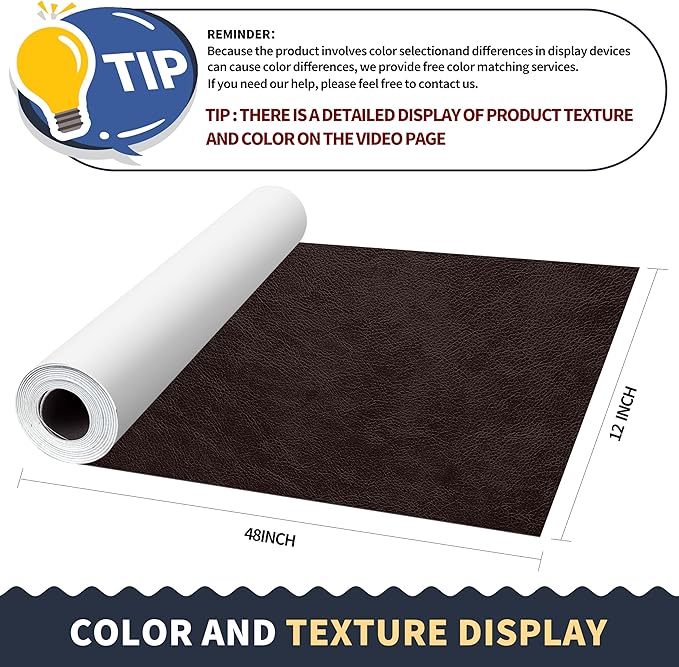 ONine Repair ，Leather Repair Tape, 12 x 48 inches Leather Repair for Furniture,Vinyl Repair Kit， Couch Patch，for Sofas, Furniture, Car Seats(Dark Brown)