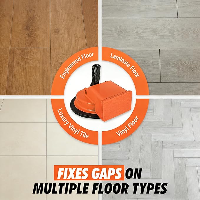 Floor Gap Fixer Tool with Rubber Mallet & 5 Reusable Sticky Pads, Enhanced Suction Cup for Laminate, Vinyl & Hardwood Floor Repair