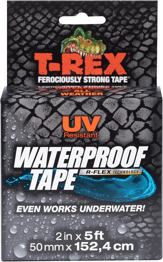 T-REX Heavy Duty Waterproof and Repair Tape for Wet or Rough/Dirty Surfaces Including Underwater, Leaks and More, 2" x 5', Black, 1-Roll (285988)