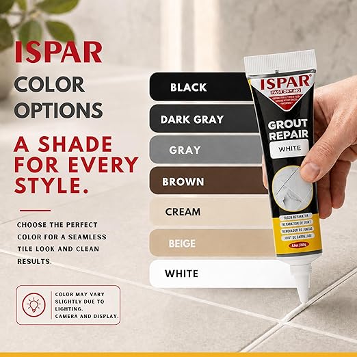 ISPAR Tile Grout Repair Kit – White Grout Filler 14 oz Value Size, Pre-Mixed Grout Repair Paste, Ready to Use Tile Joint Filler for Bathroom & Shower Tile, Spatula & Sponge