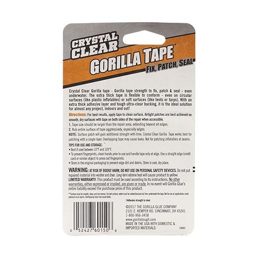 Gorilla Crystal Clear Duct Tape, 1.5" x 5 yd, Clear, (Pack of 3)