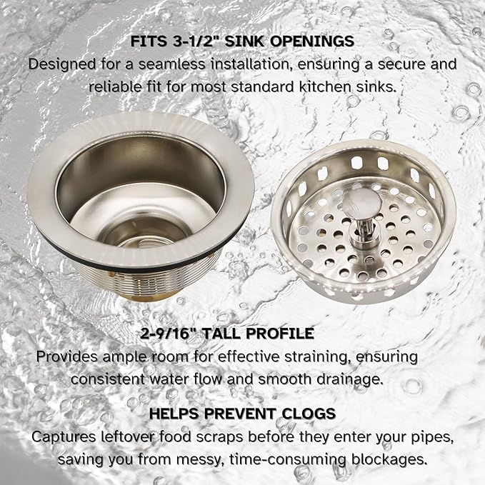 Westbrass D214-20 3-1/2" Post Style Large Kitchen Sink Basket Strainer, Stainless Steel