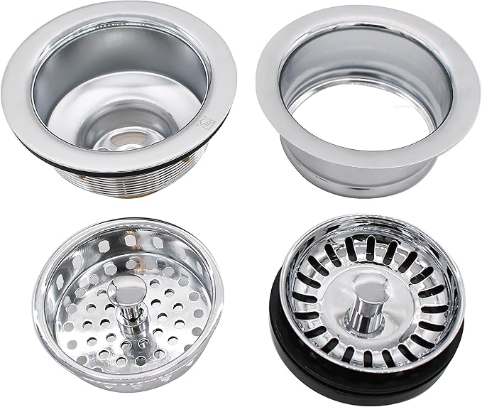 Westbrass CO2165S-26 COMBO PACK 3-1/2" Post Style Large Kitchen Sink Basket Strainer and Waste Disposal Drain Flange with Basket Strainer, Polished Chrome