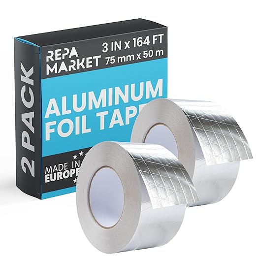 2-Pack 3" Inch x 164 Ft / 55 Yards Long Aluminum Foil Tape with Mesh - Strong Metal Insulation Adhesive Heavy Duty Ductwork Tape - Waterproof High/Low Temperature HVAC Vent Hose Dryer Leak Repair Tape