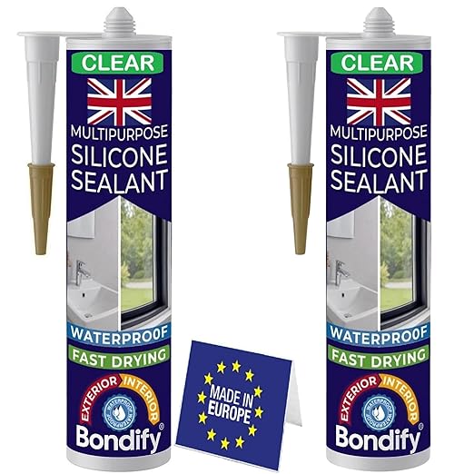 Waterproof Clear Silicone Caulk for Window & Door, Kitchen & Bathroom, Silicone Sealant Clear, Solvent Free, 2PCs x 10oz, Ideal for Sink, Sanitary, Bath, Shower Sealant, Window Frame Sealant