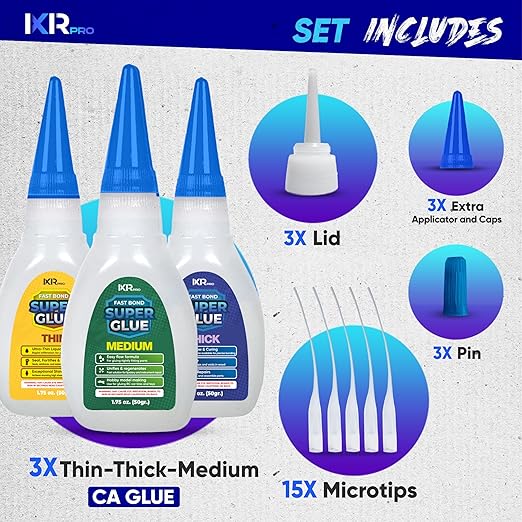 ixirpro CA Glue Kit – Thin, Medium & Thick Viscosity Set (3 × 1.75 oz) | Cyanoacrylate Super Glue with Tips & Caps | Fast-Drying, Strong Adhesive for Wood, Metal, Plastic, Crafts, Models & 3D Printing