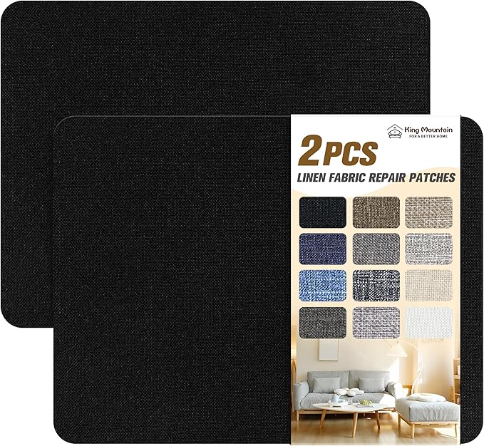 Fine Linen Repair Patches, Self-Adhesive Fabric Patches, 8X11 inch 2 PCS, Multi Color,Used for Sofa and Linen Item(Black)
