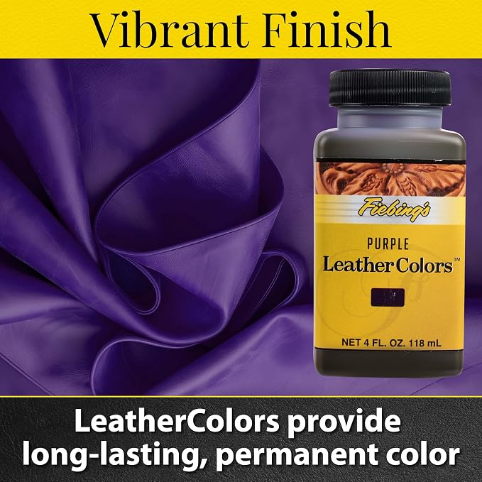 Fiebing's LeatherColors (4 Fl Oz, Purple) - Leather Dye for Natural Leather - Water-Based, Non-Flammable Formula - Permanent & Penetrating Color for Shoes, Boots, Furniture - Safe for Institution Use