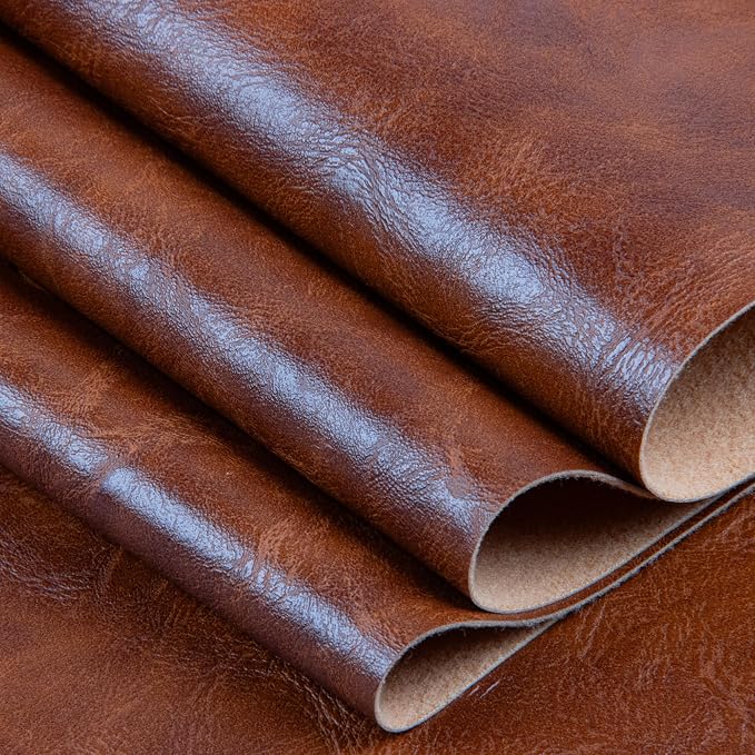 Faux Leather Fabric Sheet, 36 x 54 Inches, Texture Synthetic Material for DIY Crafts, Leather earings,Upholstery, Automotive, Sofa Projects Individual 1 Yard Cut (Brown, One Yard)