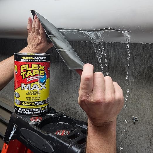 Flex Tape, Original Thick Flexible Rubberized Waterproof Tape - Seal and Patch Leaks, Works Underwater, Indoor Outdoor - Home RV Roof Plumbing and Pool Repairs, Black, 12 in x 10 ft, Pack of 1