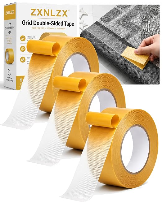 Grid Double-Sided Tape, Heavy Duty Waterproof Mesh Magic Tape Tear-Resistant Hight Adhesion Removable No Residue for Curtains, Carpets, Crafts and Home Repairs(5 meters-3pc,50 mm)