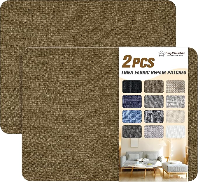 Fine Linen Repair Patches, Self-Adhesive Linen Fabric Patches, 8X11 inch 2 PCS, Multi Color, Can be Used for Linen Sofa Repair (8" x 11"-2PCS,Brown)