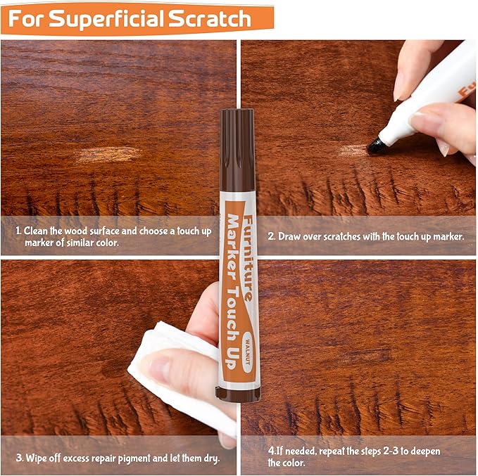 REALINN Wood Furniture Repair Kit- Set of 28 - Touch Up Markers, Fillers with Wood Putty - Repair Scratch, Cracks, Hole, Discoloration for Wooden Door, Floor, Table, Cabinet