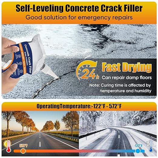 Concrete Crack Filler, 2 PCS Self-Leveling Cement Sealant, Quick-Drying Adhesive Repair for Driveways, Sidewalks, Patios, Outdoor Joint Filler, Gray