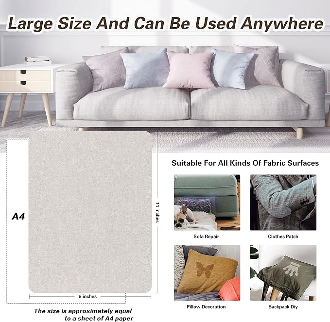 KING MOUNTAIN Fine Linen Repair Patches, Self-Adhesive Fabric Patches, 8X11 inch Extra Size, Multi Color, Can be Used for Sofa Repair(Beige,8" x 11")