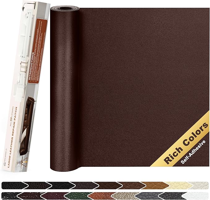 KING MOUNTAIN Leather Repair Patch,12 x 60 Inches self Adhesive Leather Repair Tape for Damaged Leather Furniture, Sofa Seating,Car Seats, Leather Goods（Coffee Brown）