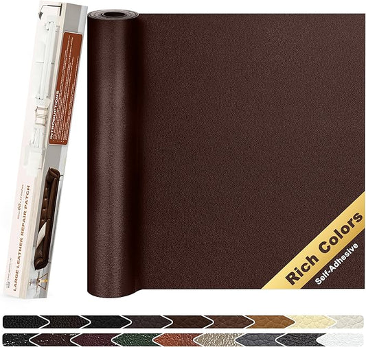 KING MOUNTAIN Leather Repair Patch,12 x 60 Inches self Adhesive Leather Repair Tape for Damaged Leather Furniture, Sofa Seating,Car Seats, Leather Goods（Coffee Brown）