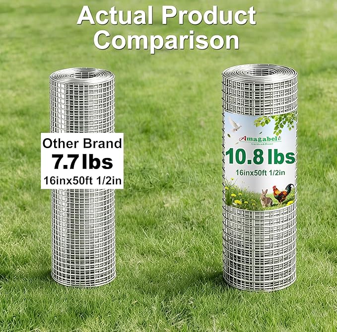 Amagabeli Ture 19 Gauge Hardware Cloth 1/2 inch 16inx50ft Double-Layer Galvanized After Weld Chicken Wire Mesh Roll Fencing Plant Supports Poultry Netting Rabbit Cage Snake Gopher Fence Coop