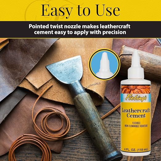 Fiebing's Leathercraft Cement - Leather Glue Adhesive (2 Pack, 4 oz Each) - Quick Drying, High Strength, Flexible, Non-Toxic, Permanent Bonding Leather Repair for Jackets, Shoes, Furniture, Purse