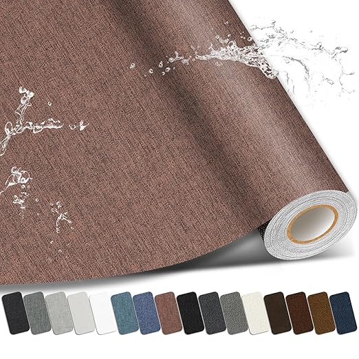 Linen Repair Patch, 17X79 Inch Large Self-Adhesive Fabric Repair Tape, Linen Fabric Repair Patch for Couch, Furniture, Car Interior, Sofa and Cushion(Brown, 17X79 Inch)