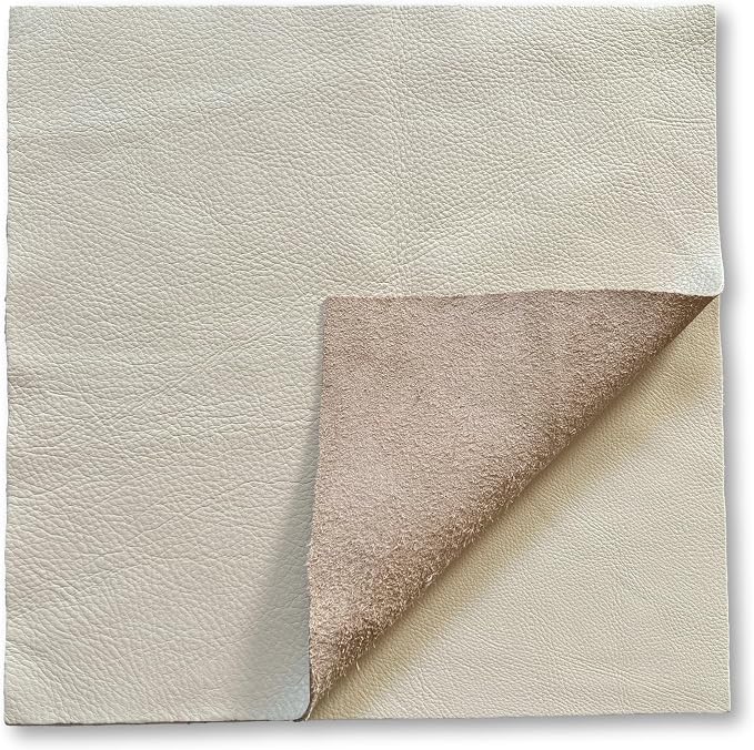 Natural Grain Cow Leathers: 12'' x 12'' Pre-Cut Leather Pieces (Off White, 5 Pieces)