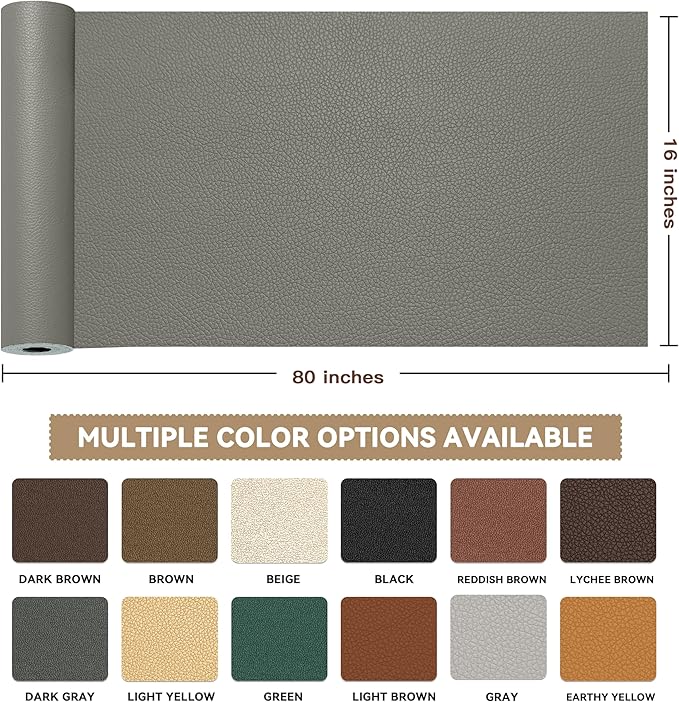 TIANLDD Leather Repair Tape，16x80 Inch Self Adhesive Leather Repair Patch，Leather Repair Kit for Furniture，Couches, Car Seats, Cabinets, Handbags(Dark Grey-Litchi Grain)