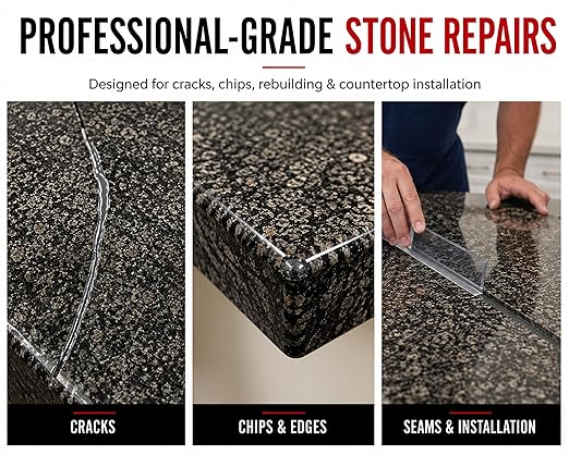 Instant Install 29-20 oz Epoxy Permanent Repair Kit - Granite, Marble, Porcelain, Quartz, & Tile - Chips/Cracks - Rebonds/Rebuilds Missing Pieces - Dry in 29 Minutes - Tintable with EZ-Tint
