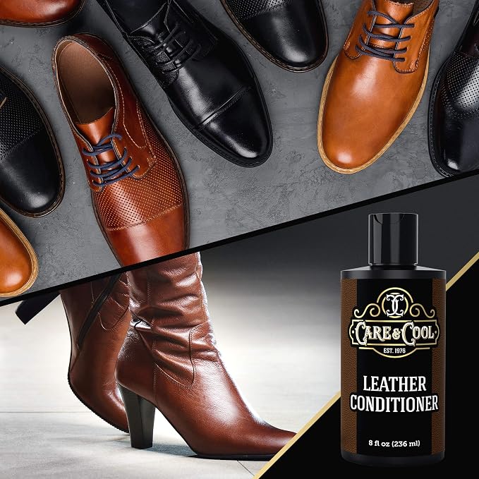 Care & Cool Ultimate Leather Conditioner and Softener with Hi-tech Cloth. Restores, Polishes, and Rejuvenates Your Shoes, Boots, Jackets, Purses, Bags, Car Interiors, Couches, and other Furnitures.