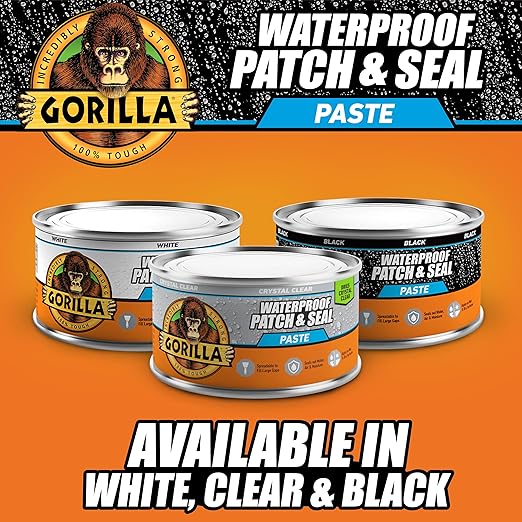Gorilla Waterproof Patch & Seal Rubberized Sealant Paste, 12.8 Ounce Can, Clear (Pack of 1) - Stops Leaks, Flexible Gap & Crack Filler, Shrink & Mildew Resistant, Paintable