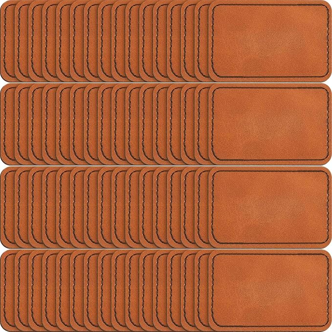 Dunzy 60 Pcs Leather Hat Patches Blank Leatherette Hat Patch with Adhesive Rectangle Laserable Leatherette Patch for Hats Custom Fabric Sew Laser Engraving DIY(Khaki,3 x 2 Inch)