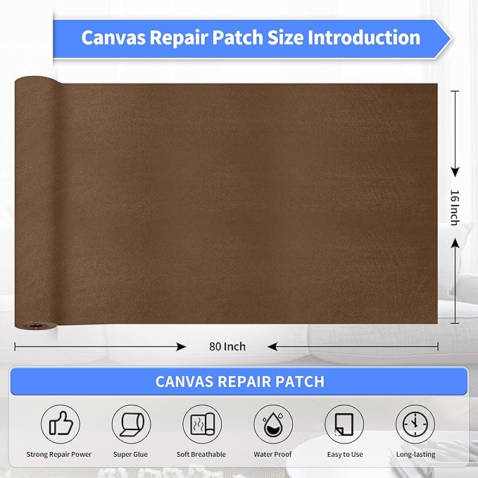 KING MOUNTAIN Couch Fabric Repair Patch, Fabric Patches for Furniture, 16" x 80" Waterproof Velvet Repair Tape for Sofas, Car Seats, Furniture, Upholstery Fabrics and Velvet Goods. （Brown）