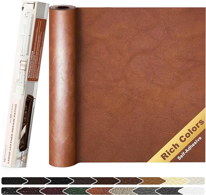 KING MOUNTAIN Leather Repair Patch,12 x 60 Inches self Adhesive Leather Repair Tape for Damaged Leather Furniture, Sofa Seating,Car Seats, Leather Goods（Classic Brown）