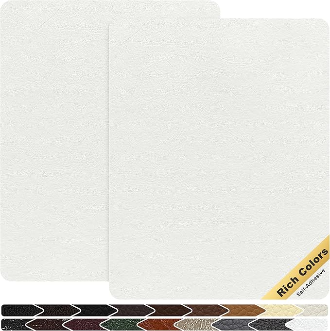 KING MOUNTAIN Leather Repair Patch,2 Packs 9 x 11 Inches self Adhesive Leather Repair Tape for Damaged Leather Furniture, Sofa Seating,Car Seats, Leather Goods（White）