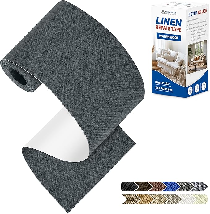 KING MOUNTAIN Linen Repair Patches, Self-Adhesive Fabric Patches, 4 X 63 inch Extra Size, Multi Color, Can be Used for Sofa Repair (Charcoal Gray)
