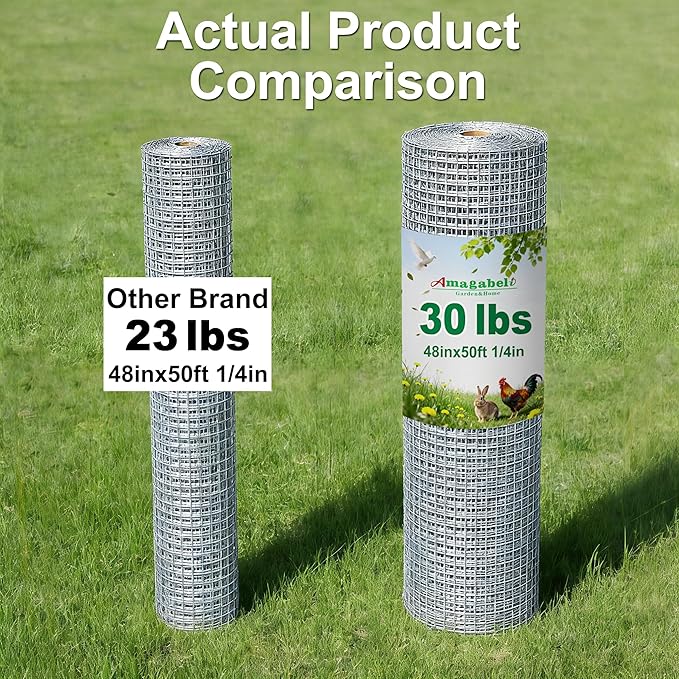AMAGABELI GARDEN & HOME 48x50 Hardware Cloth 1/4 inch Square Galvanized Chicken Wire Welded Fence Mesh Roll Raised Garden Bed Plant Supports Poultry Netting Cage Wire Snake Fence