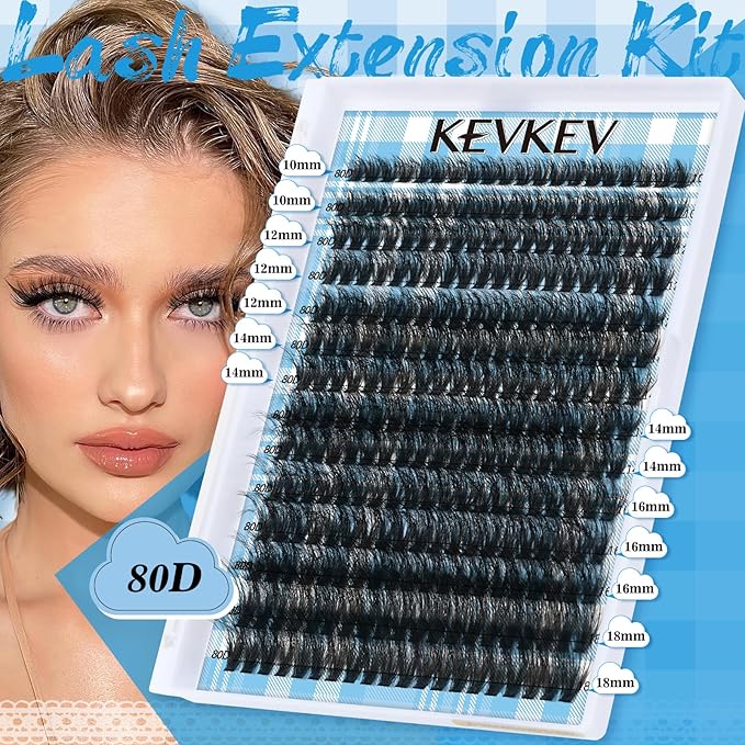 Lash Clusters 3D Volume Eyelash Clusters 10-18mm Thick Individual Lashes 280pcs D Curly Cluster Eyelash Extensions Soft DIY Lash Extension At Home(0.05D,80D)