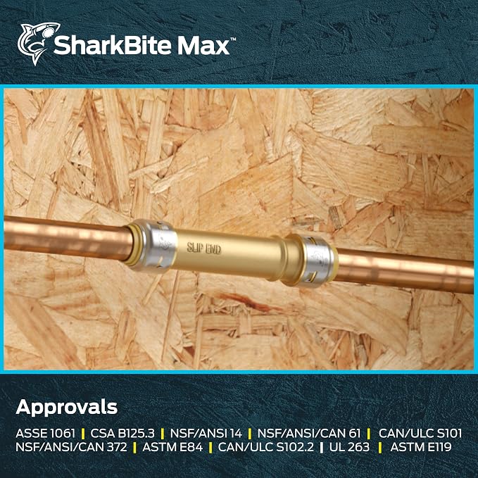 SharkBite Max 1 x 1 in Slip Coupling, Push-to-Connect Brass Plumbing Fitting, UR3020A